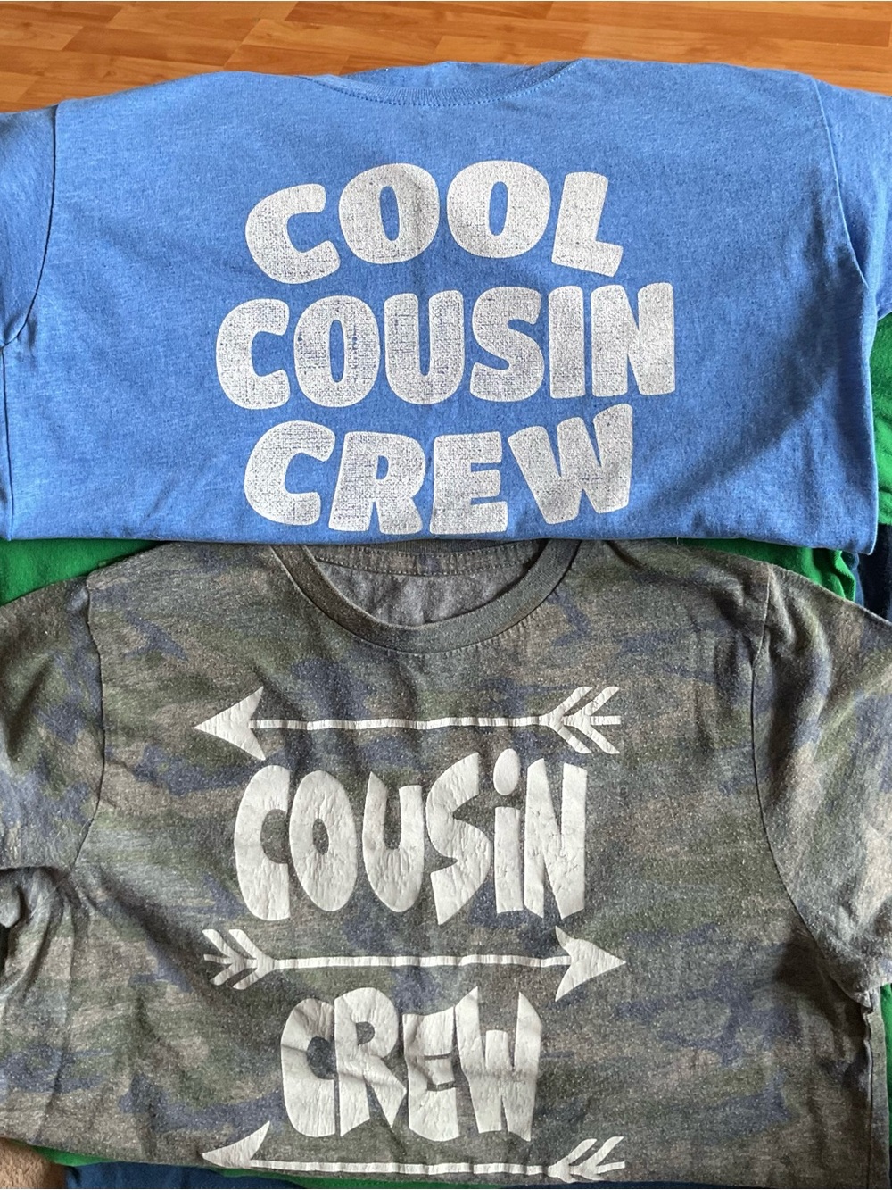 2 Tshirts 'Cool Cousin Crew' Short Sleeve Tees - Blue and Gray Camo